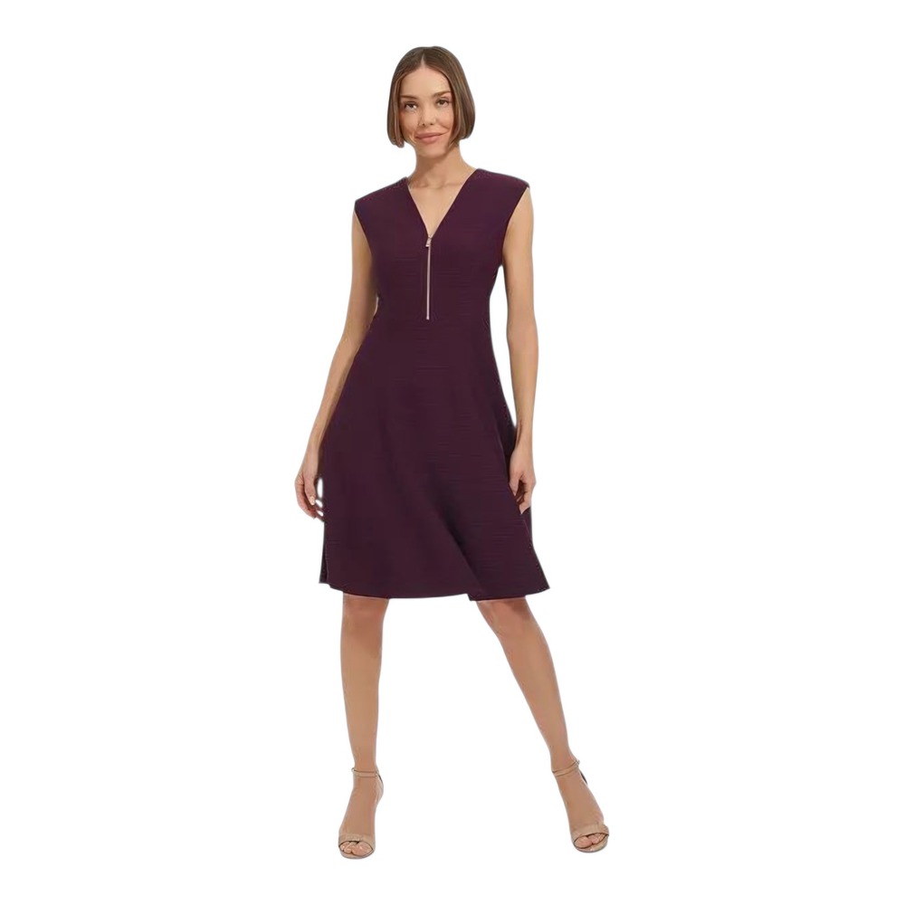Tommy Hilfiger V-Neck Zip Front Cap Sleeve Fit & Flare Dress Purple Size 2